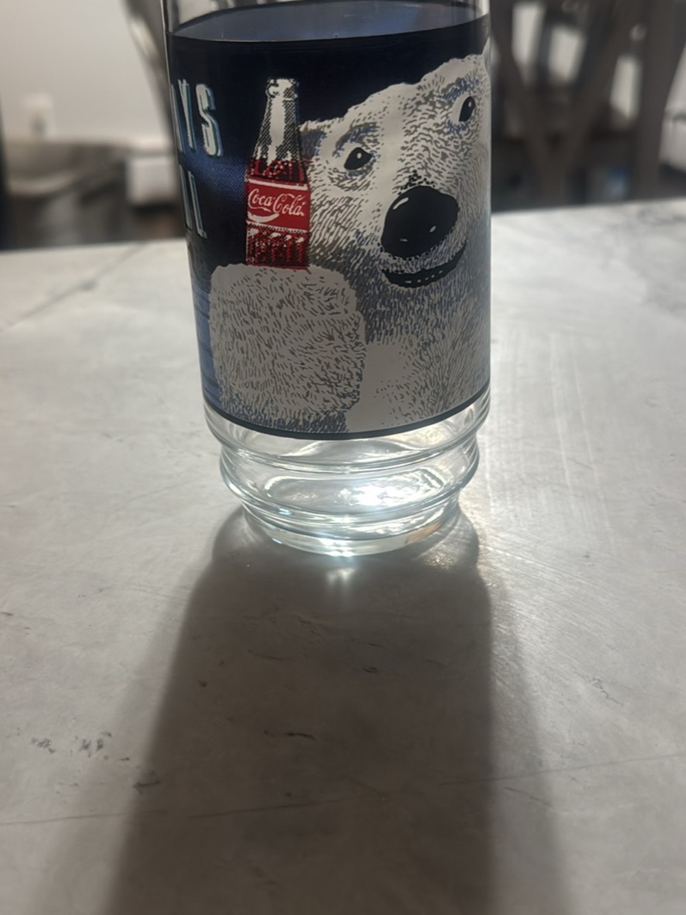 Coca Cola Blue and White Polar Bear Glass with Red Bottle Accent